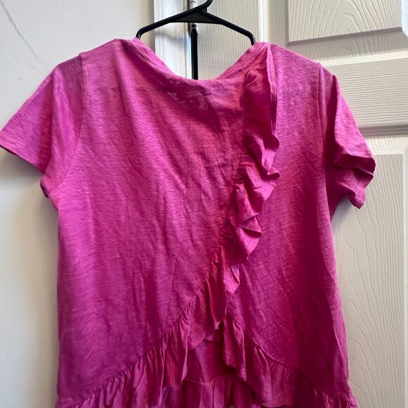 The J. Crew 100% Linen Ruffle Back T-Shirt Size Small - Picture 3 of 5